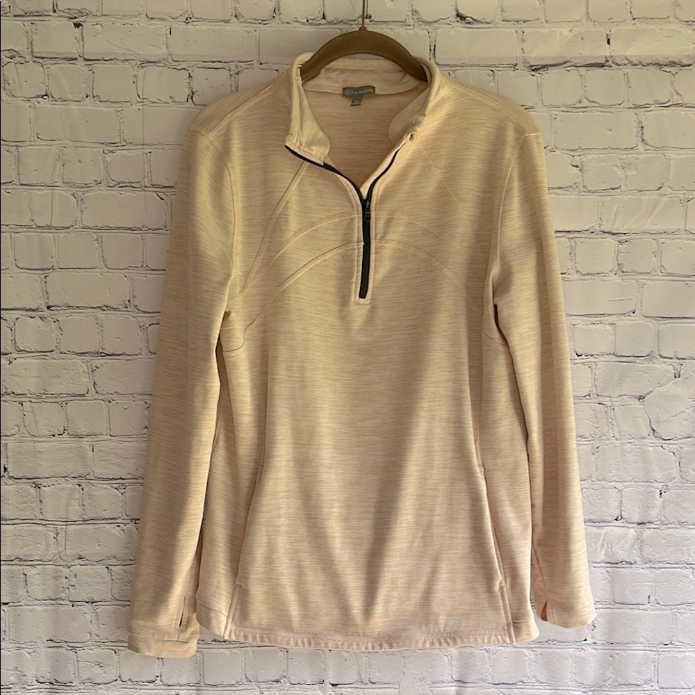 T by Talbots light peach‎ and white athletic pullover sweatshirt Womans M petite